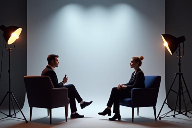 Interview setup with professional lighting at Vivid Frame Studios