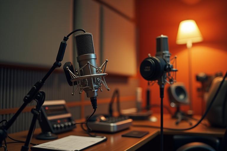 Interior of a soundproof podcast recording booth at Vivid Frame Studios